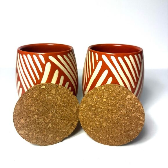Set of 2 Canister with Cork Lid Orange and Tan NWT - Picture 2 of 7